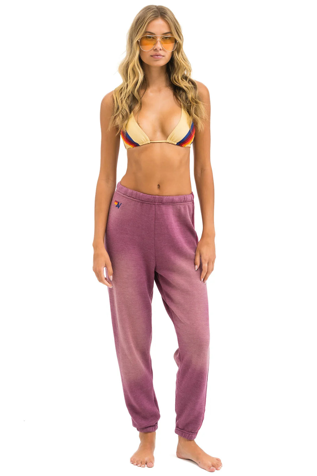 5 STRIPE WOMENS SWEATPANTS FADED BERRY