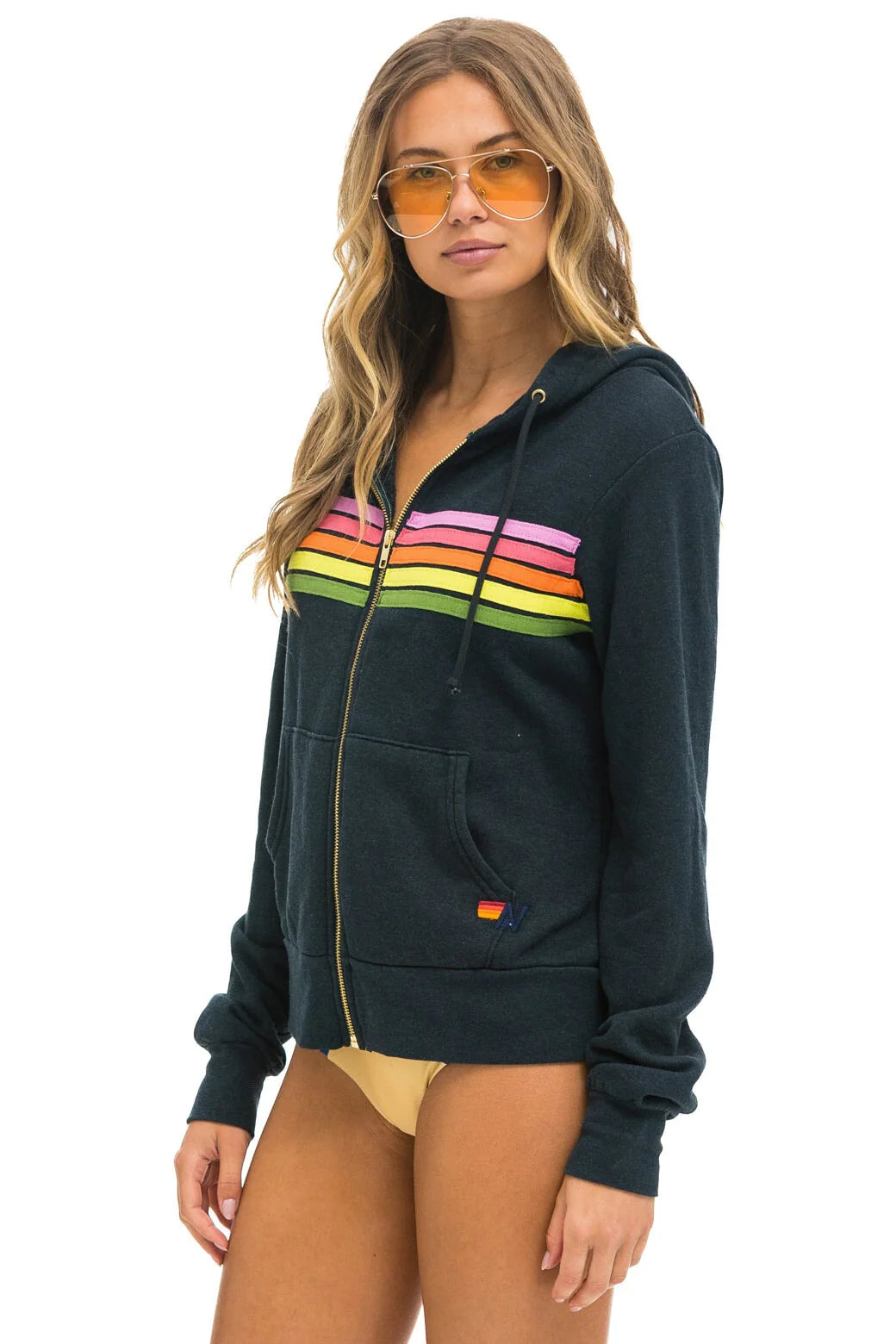 5 STRIPE - ZIP HOODIE CHARCL/PINK GRN