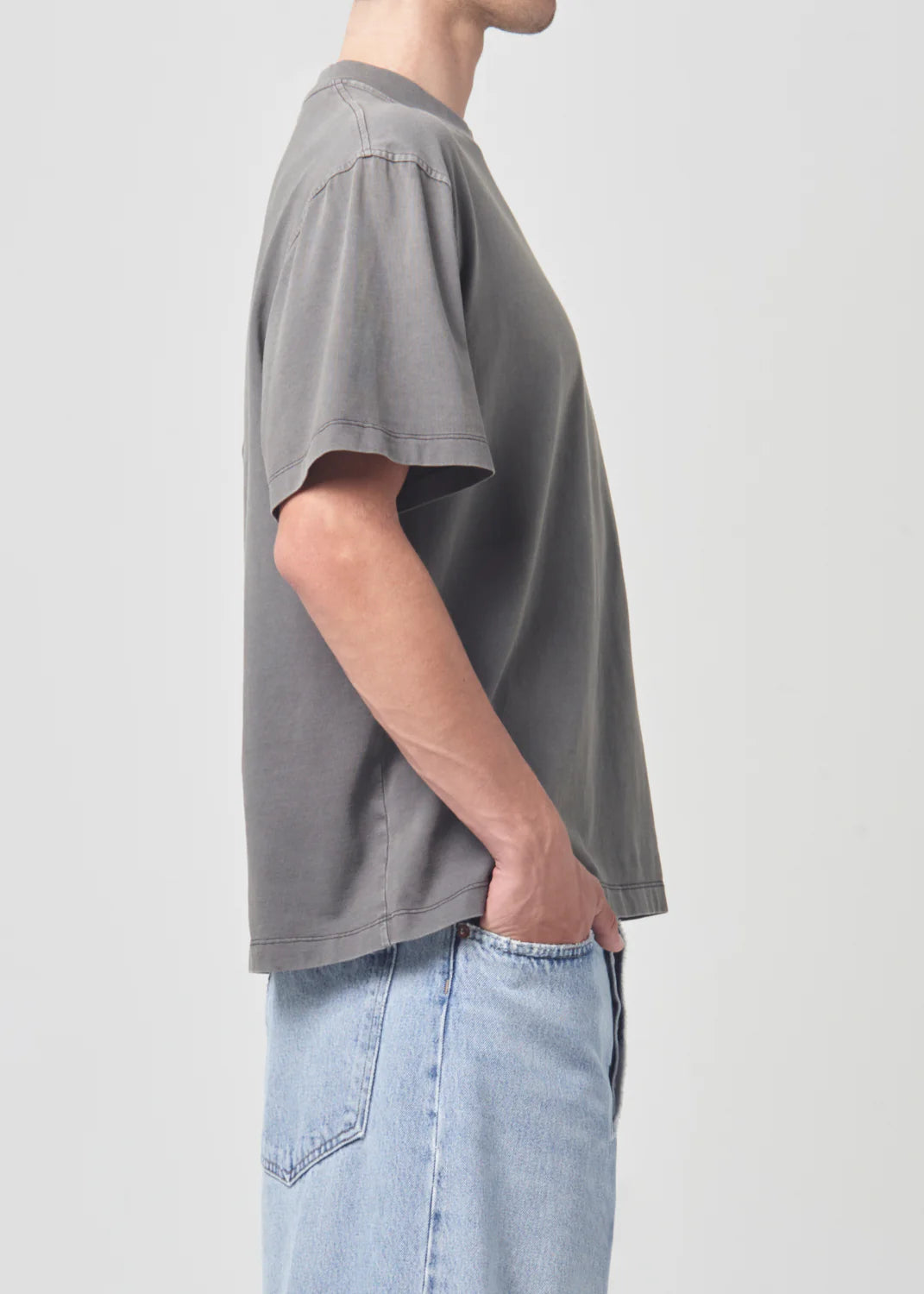 ASHA MOCK NECK TEE FLIT WASH GREY