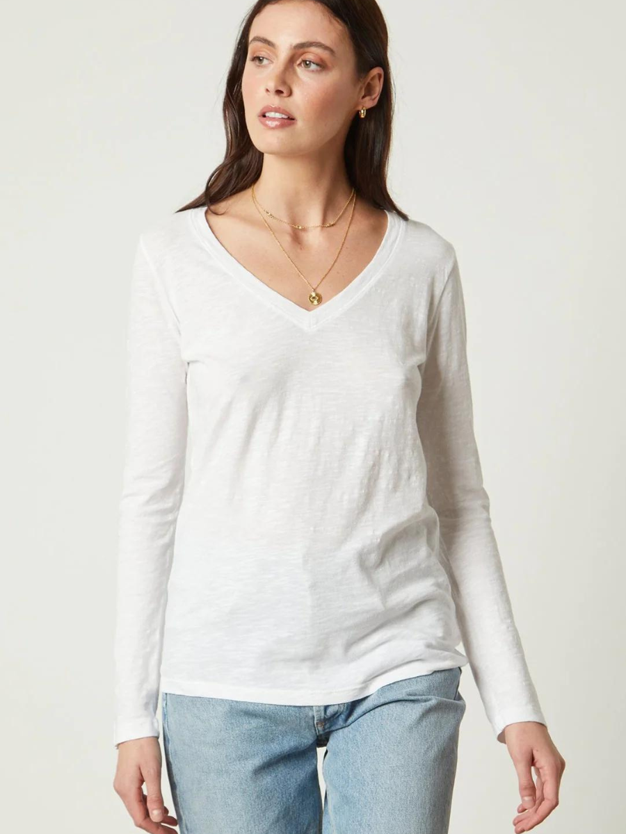 BLAIRE LS V-NECK TOP WHITE