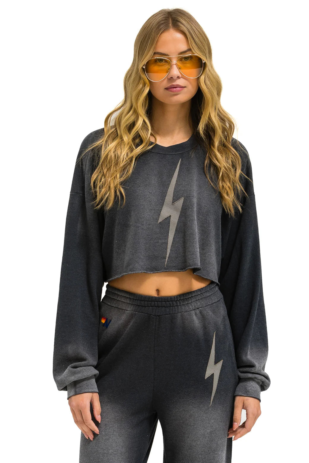 Bolt stitch cropped crew sweatshirt FADED SMOKE