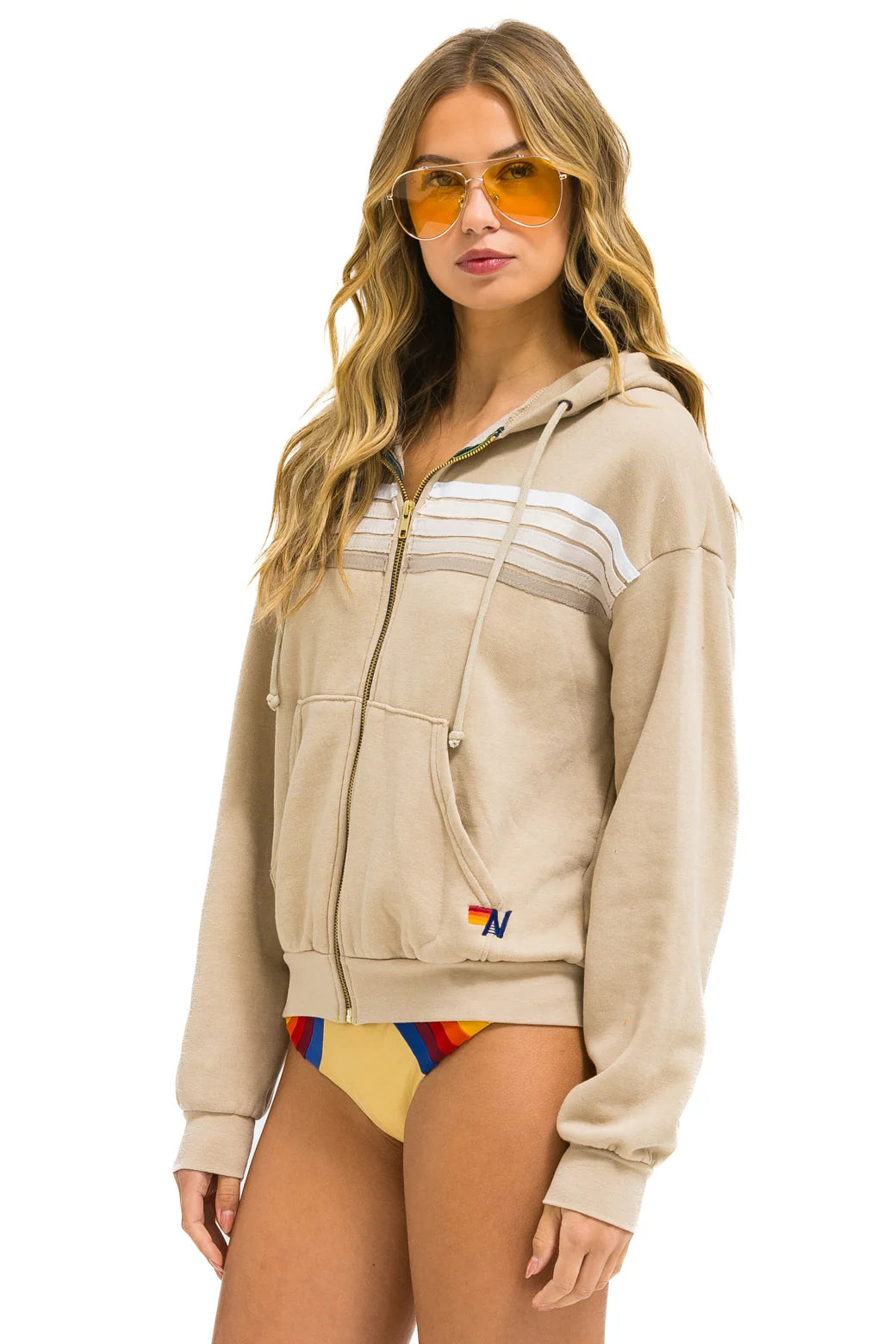 5 STRIPE - ZIP HOODIE SAND/WHT GREY