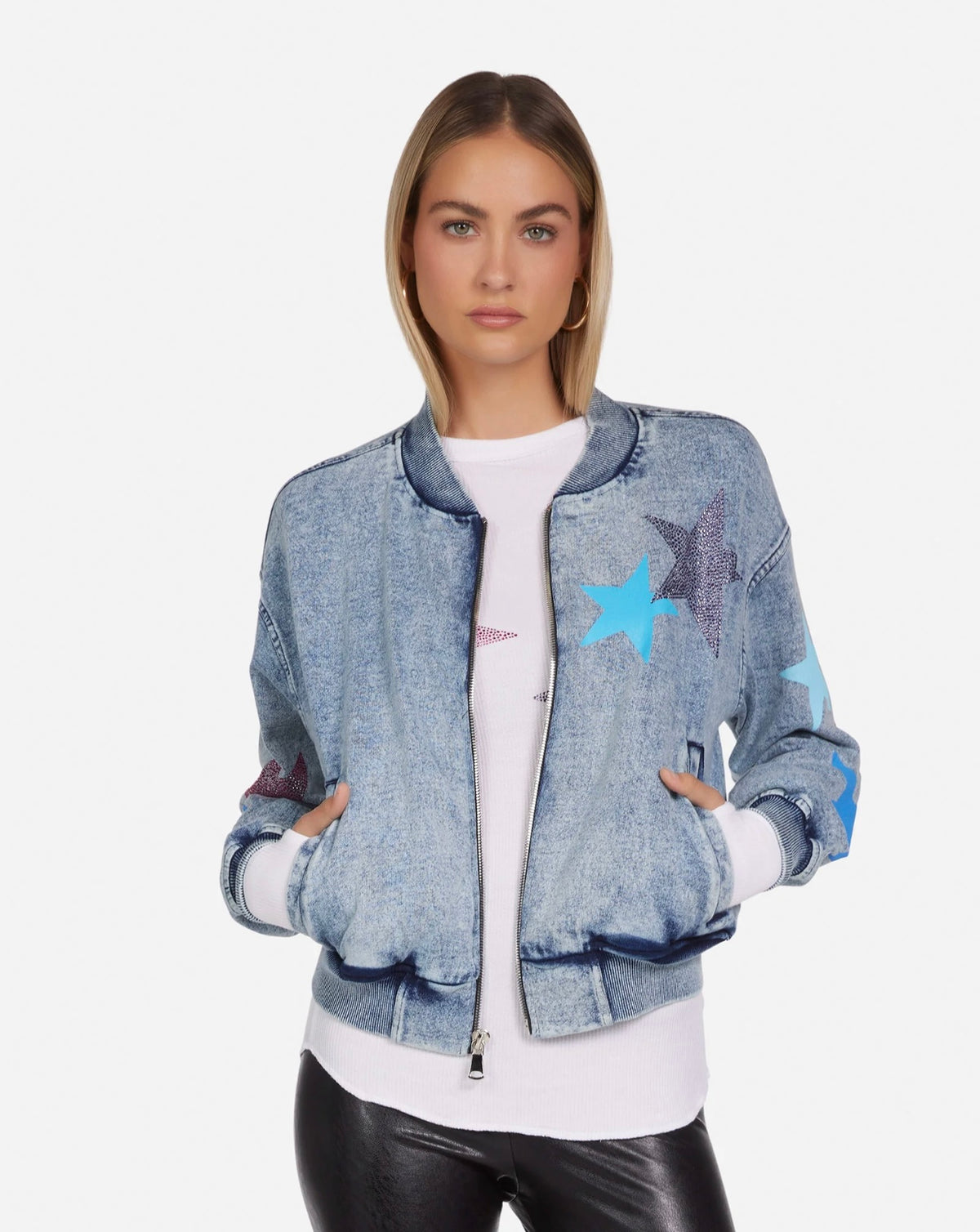 Shilese color crystal multi stars FADED DENIM