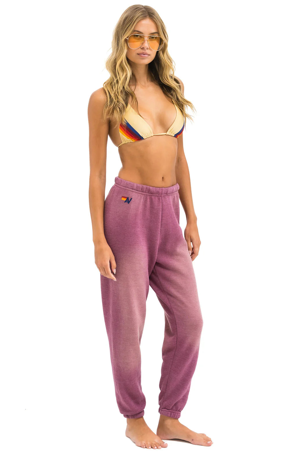 5 STRIPE WOMENS SWEATPANTS FADED BERRY