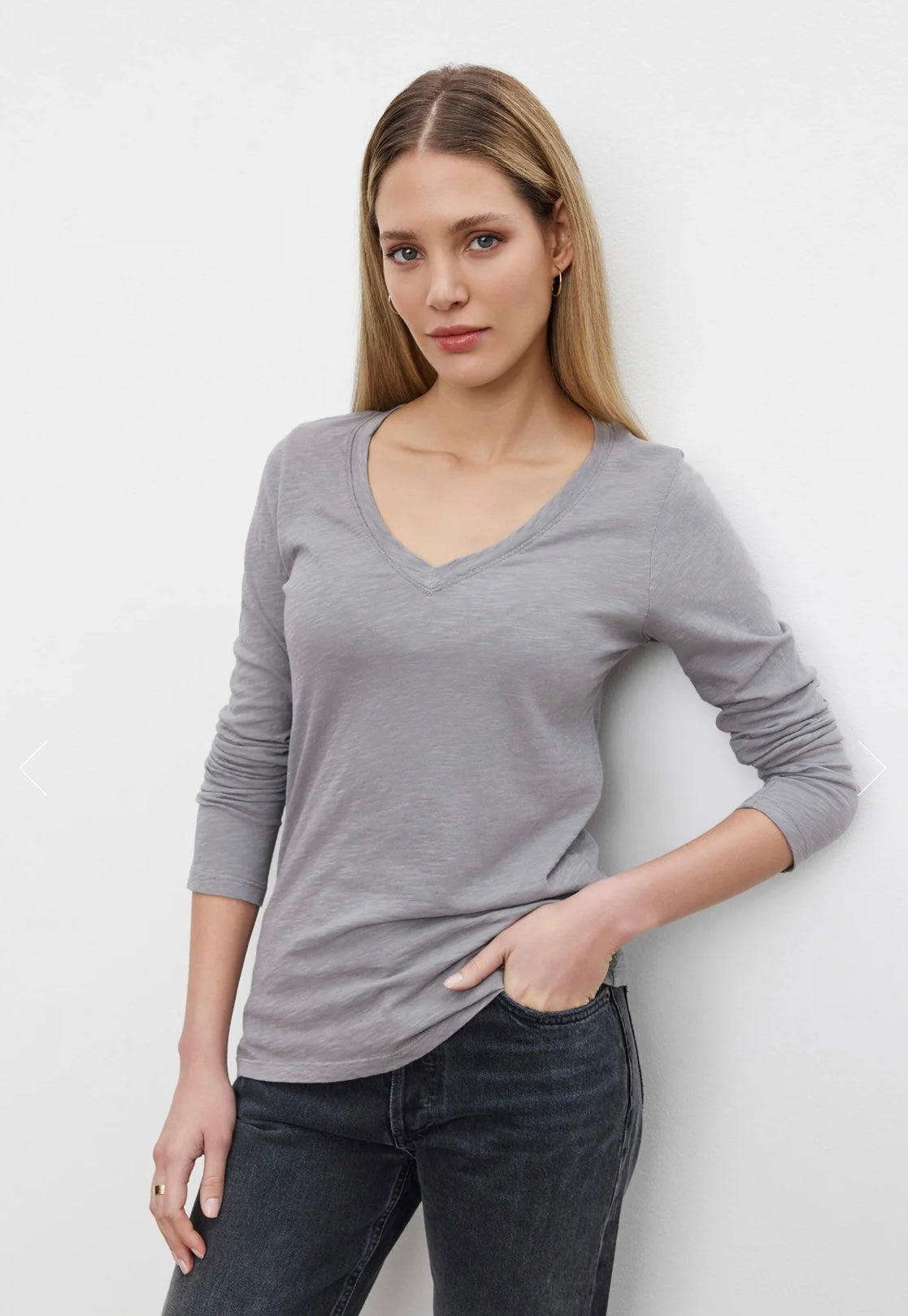 BLAIRE LS V-NECK TOP ASH