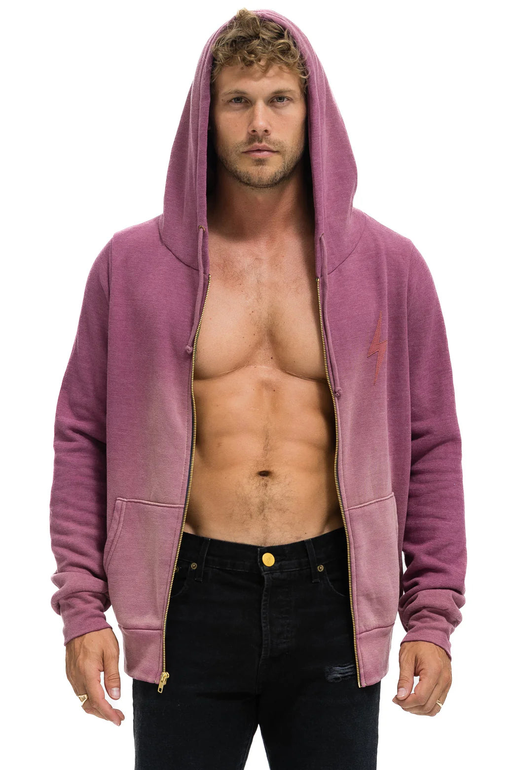 Bolt stitch 2 zip hoodie FADED BERRY