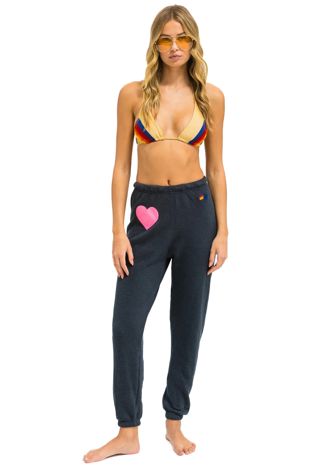 Glitter heart womens sweatpant CHARCL/NEON PNK