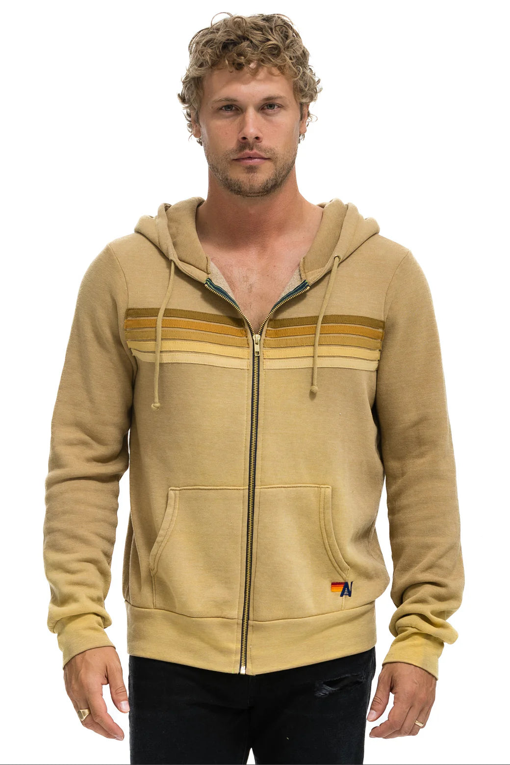 5 STRIPE - ZIP HOODIE FADED TAN