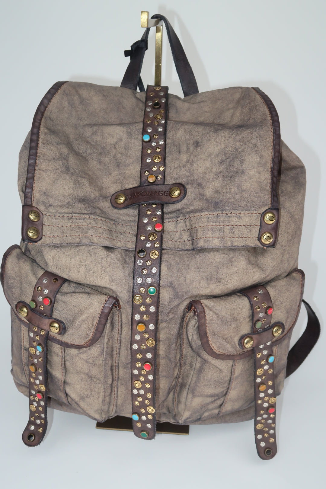 BACKPACK CANVAS+COLORED STUDS BEIGE+D/PEARL