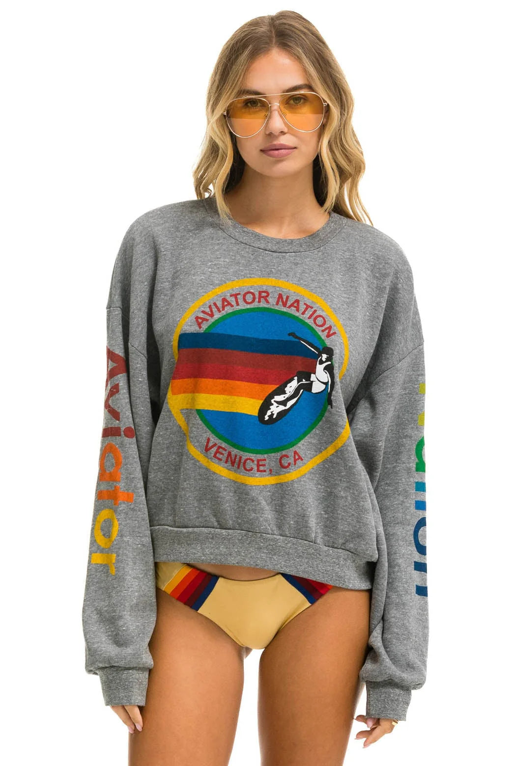 AVIATOR NATION CREW SWEATSHIRT RELA HEATHER GREY