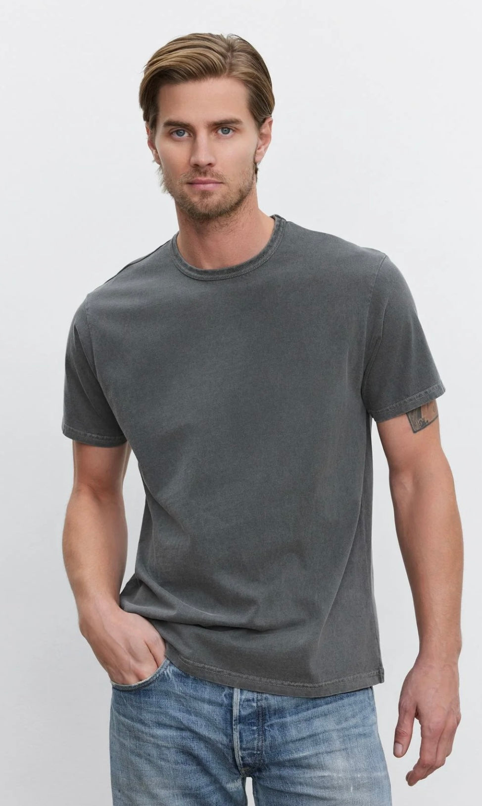 STITCH S/S CREW NECK TOP CHARCOAL