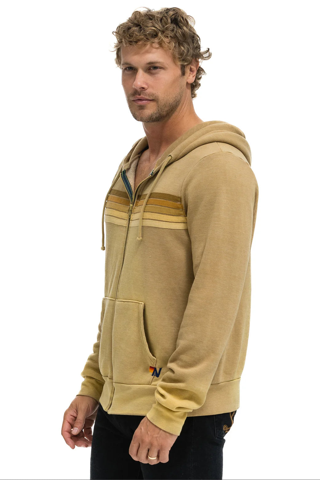 5 STRIPE - ZIP HOODIE FADED TAN