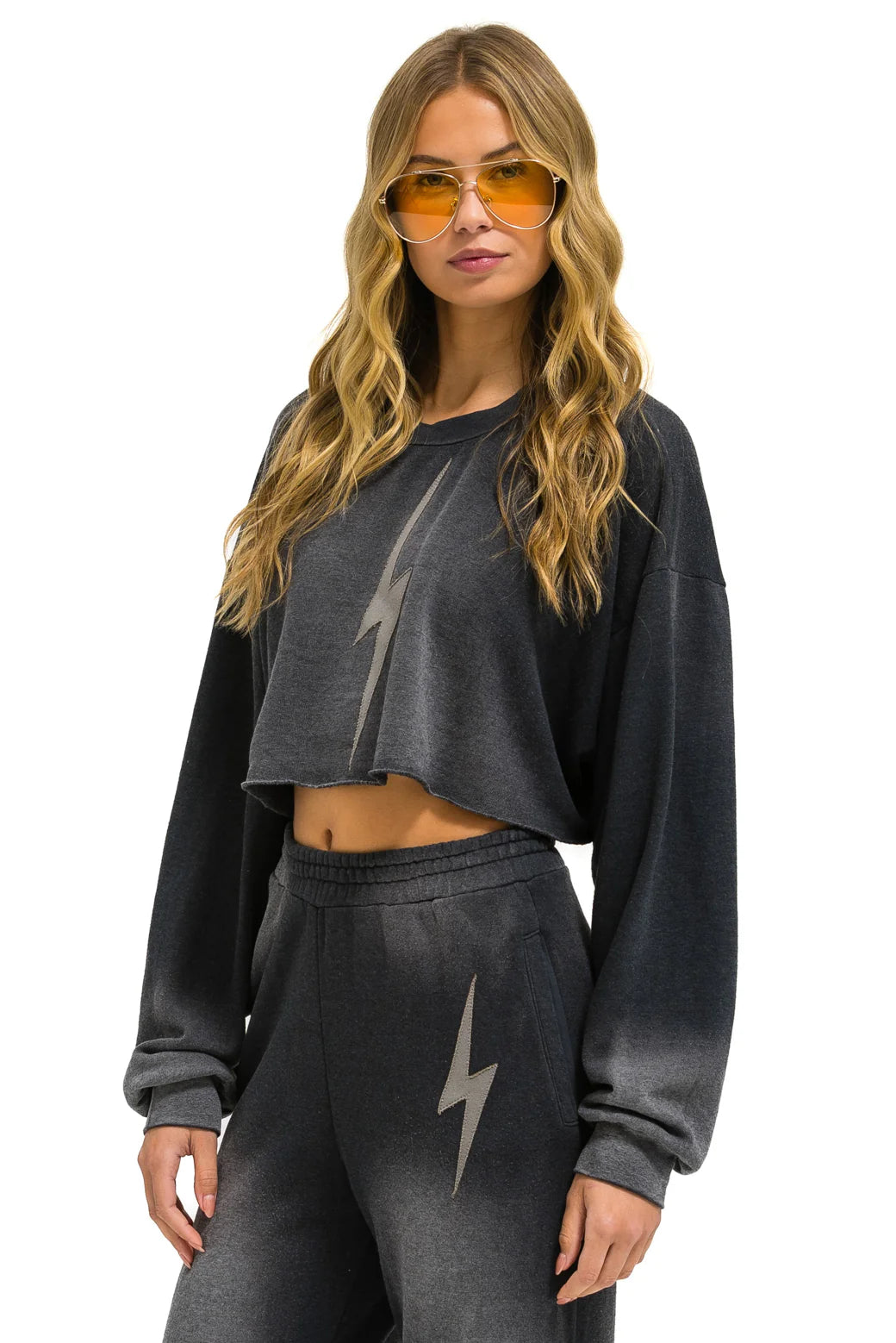 Bolt stitch cropped crew sweatshirt FADED SMOKE