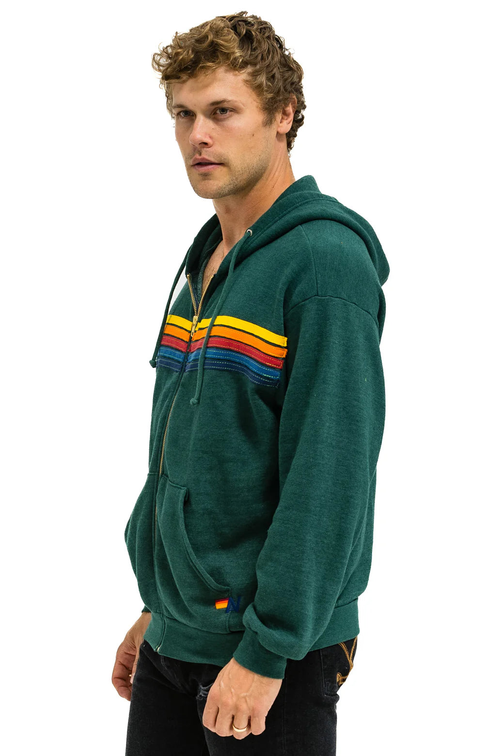 5 STRIPE - ZIP HOODIE FOREST