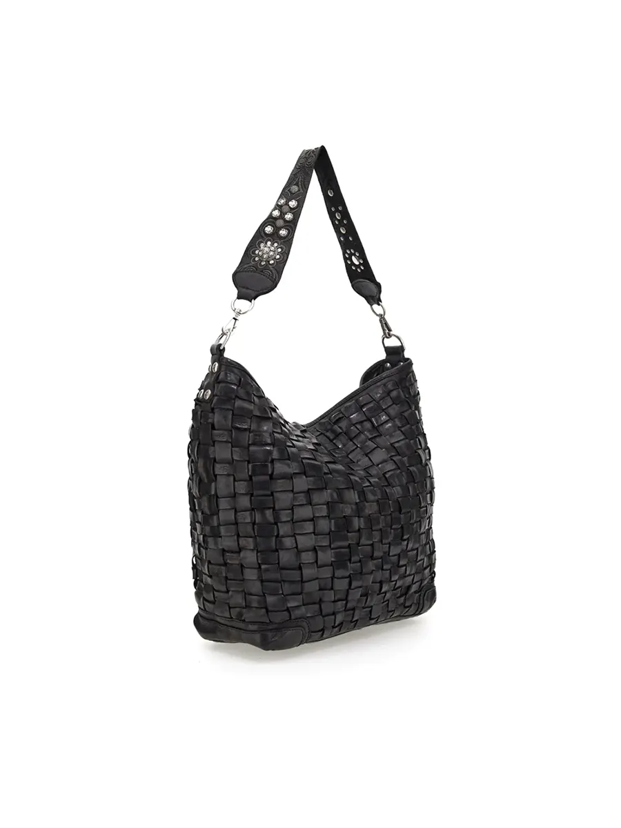 Shoulder bag + studs shoulder strap BLACK