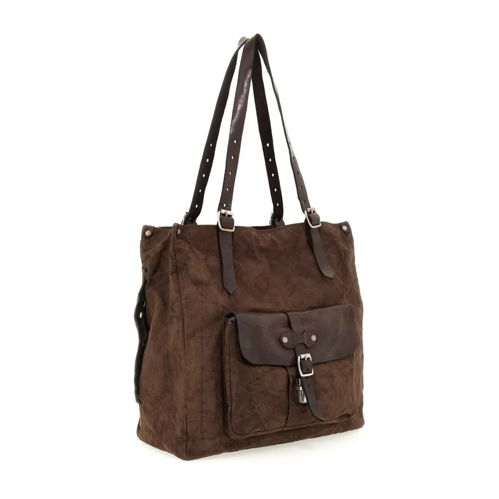 SHOPPING BAG + FABRIC MILITARY+BROWN