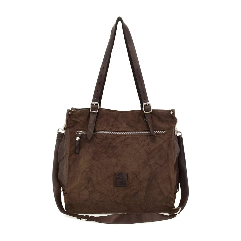 SHOPPING BAG + FABRIC MILITARY+BROWN