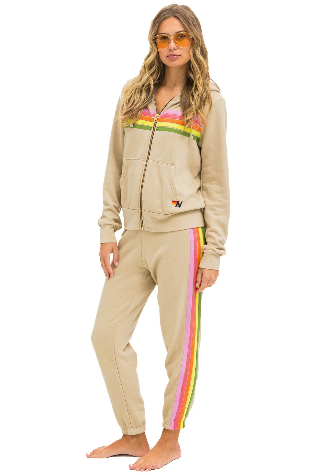 5 STRIPE WOMENS SWEATPANTS SAND/PINK GREEN