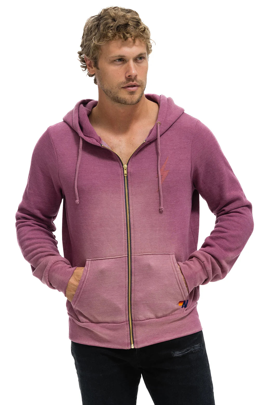 Bolt stitch 2 zip hoodie FADED BERRY