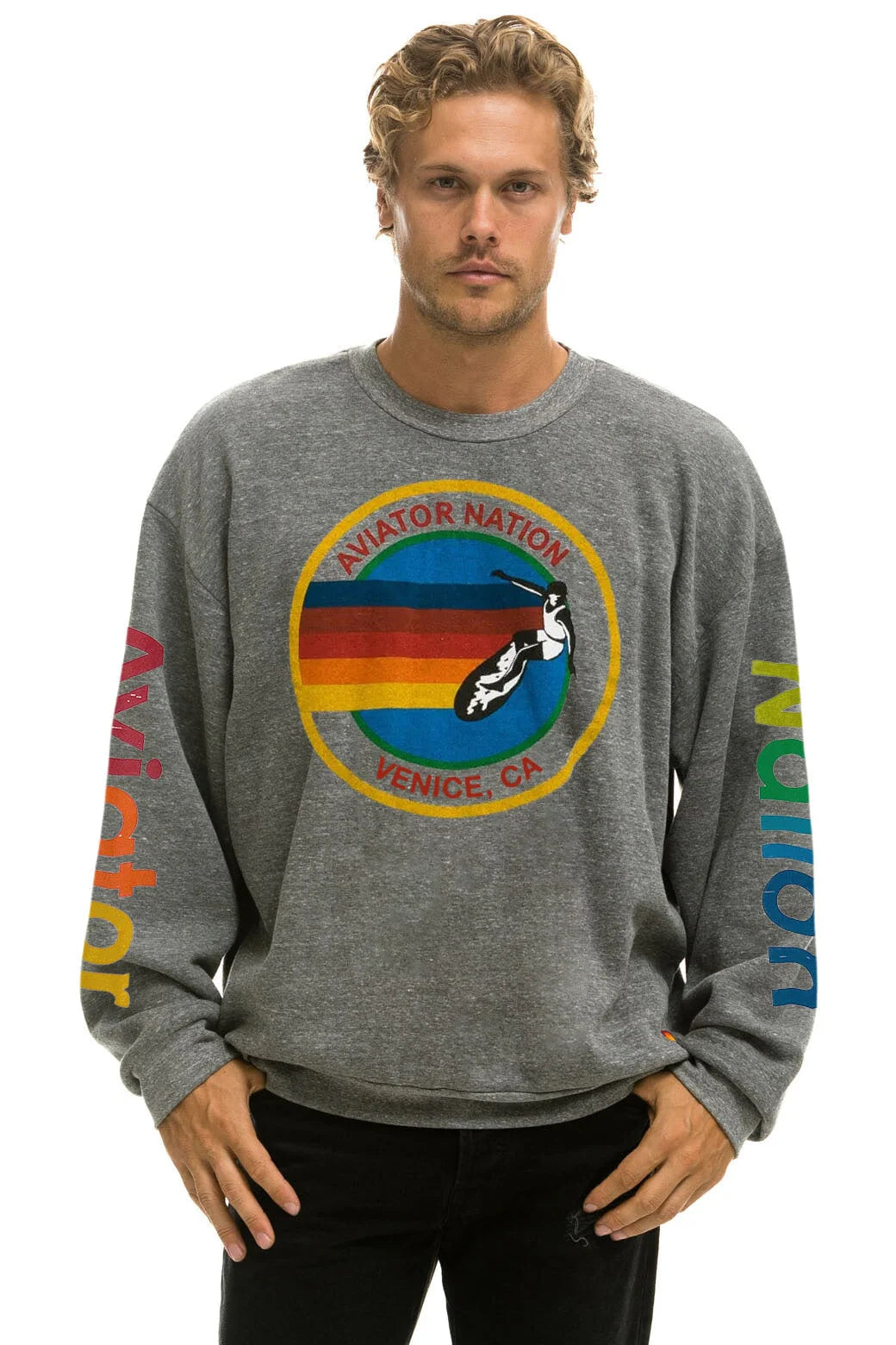 AVIATOR NATION CREW SWEATSHIRT RELA HEATHER GREY