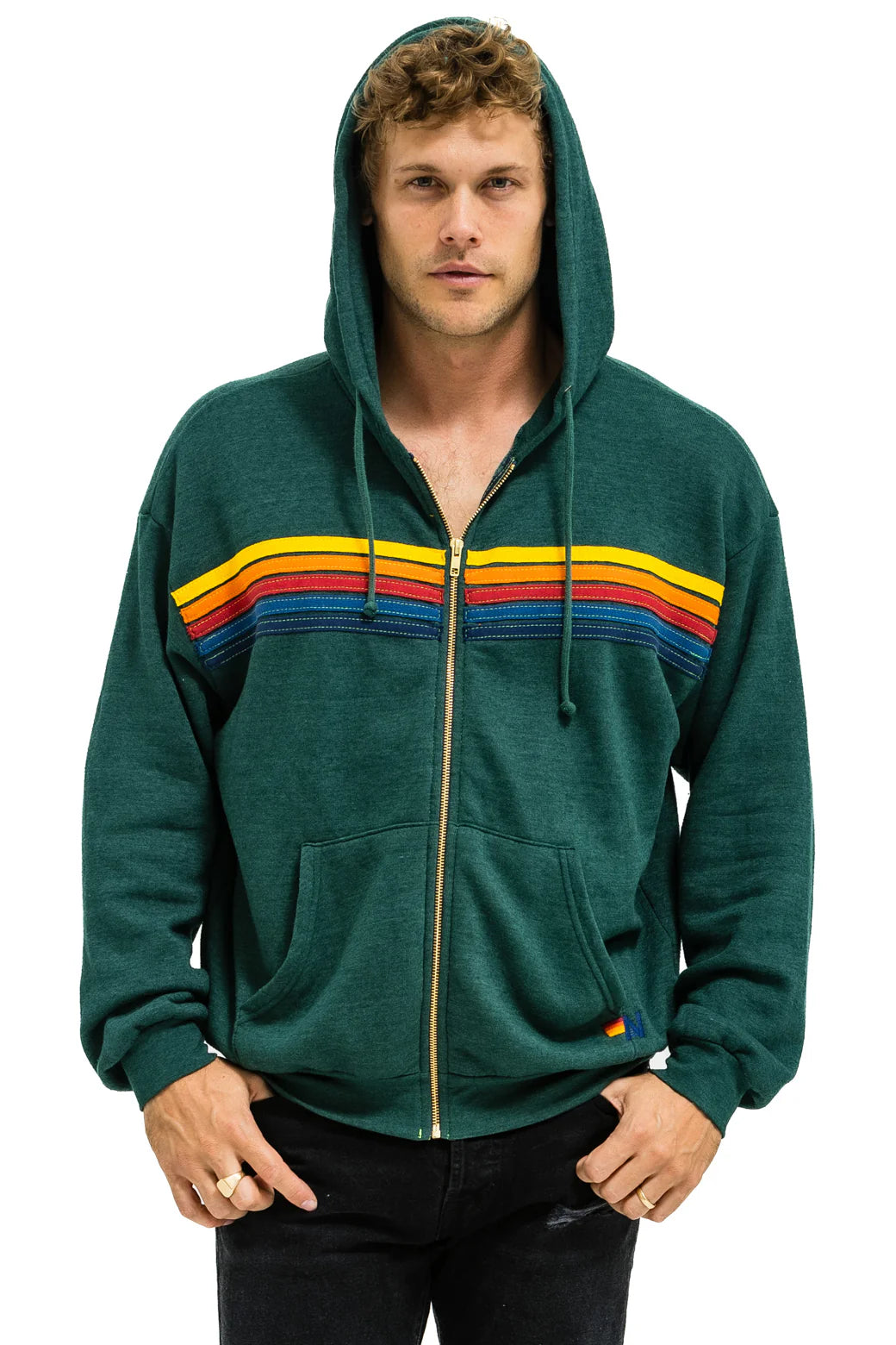 5 STRIPE - ZIP HOODIE FOREST