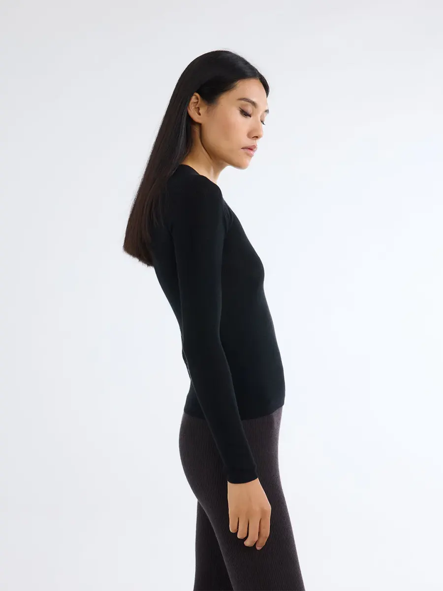 Round neck long slv BLACK