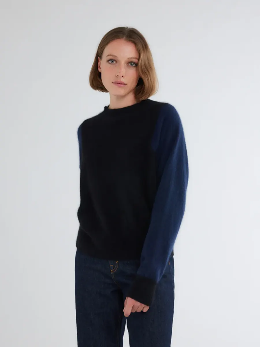 Round neck LS BLACK/NAVY