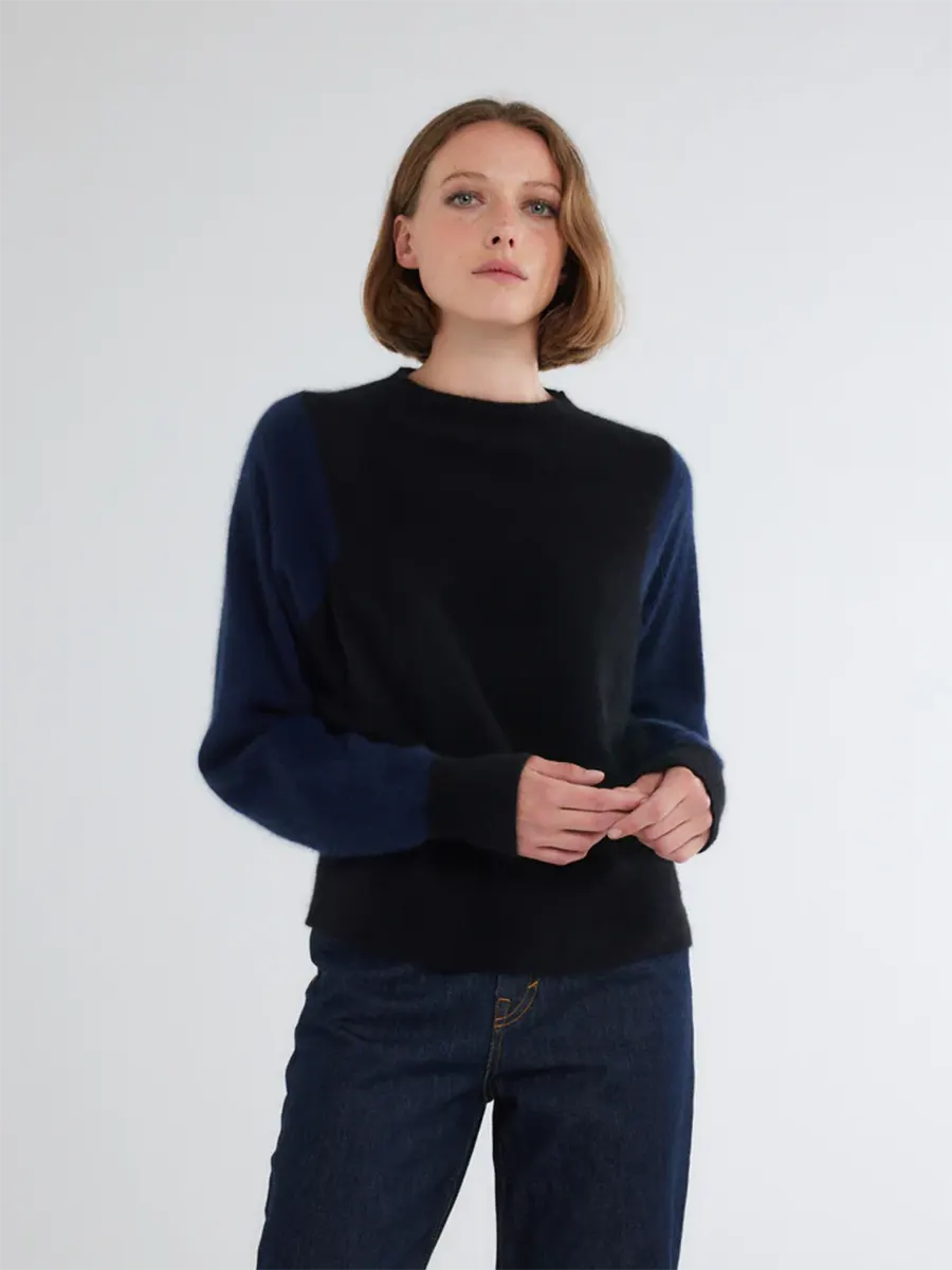 Round neck LS BLACK/NAVY