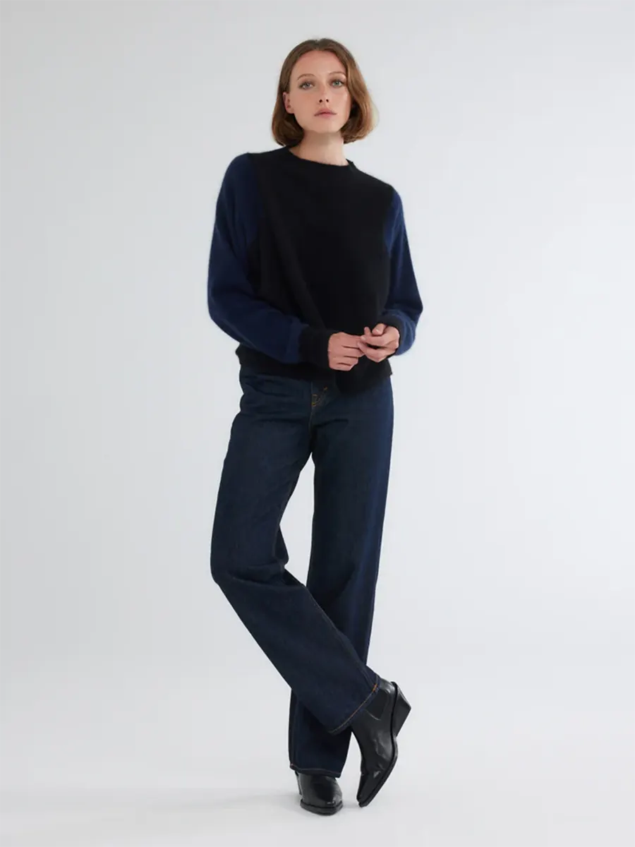 Round neck LS BLACK/NAVY