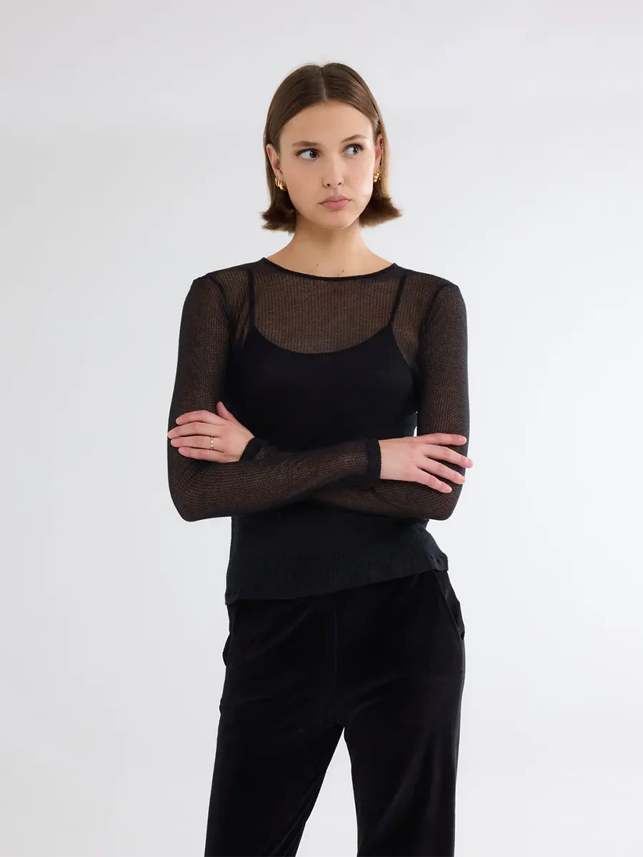 Round neck long slv BLACK