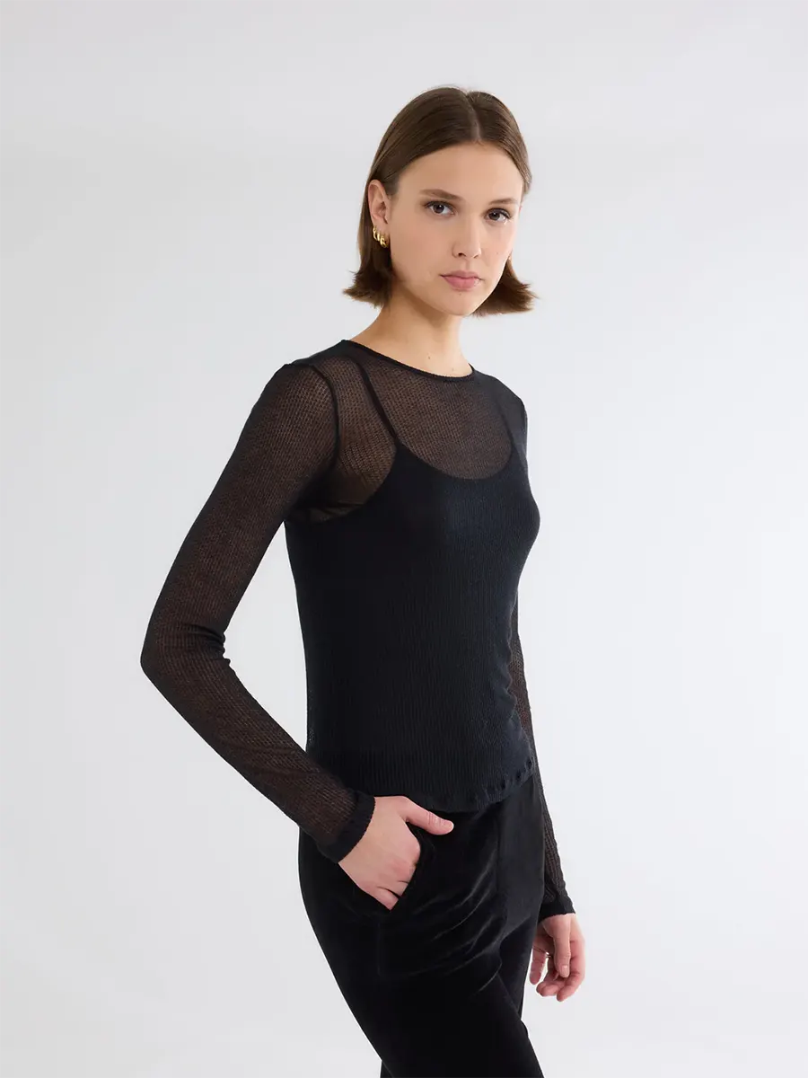 Round neck long slv BLACK