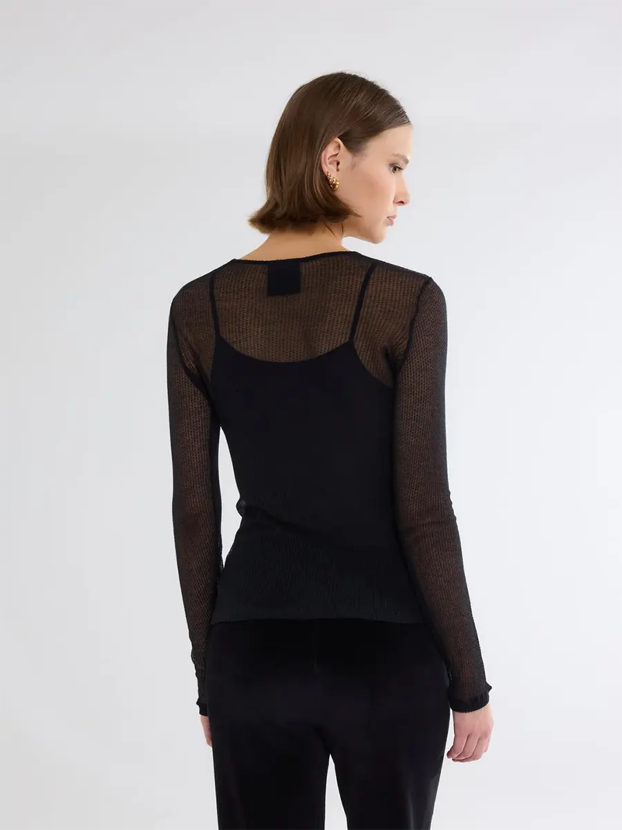 Round neck long slv BLACK