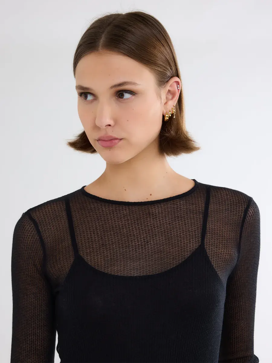 Round neck long slv BLACK