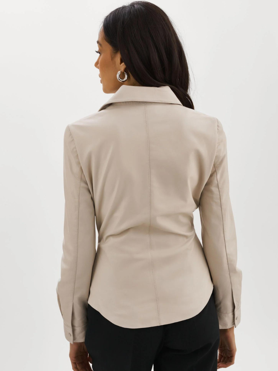 HUDA LONG SLV LEATHER SHIRT OATMEAL