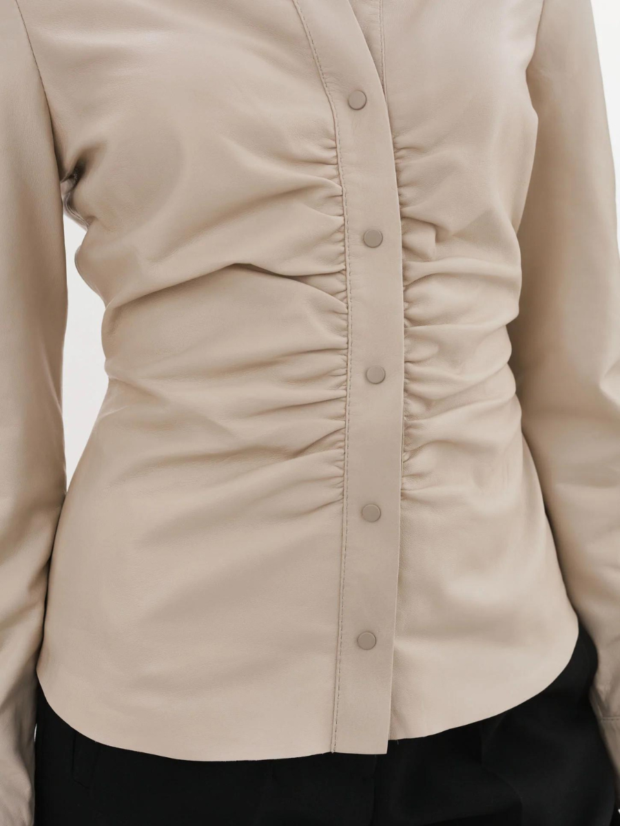 HUDA LONG SLV LEATHER SHIRT OATMEAL