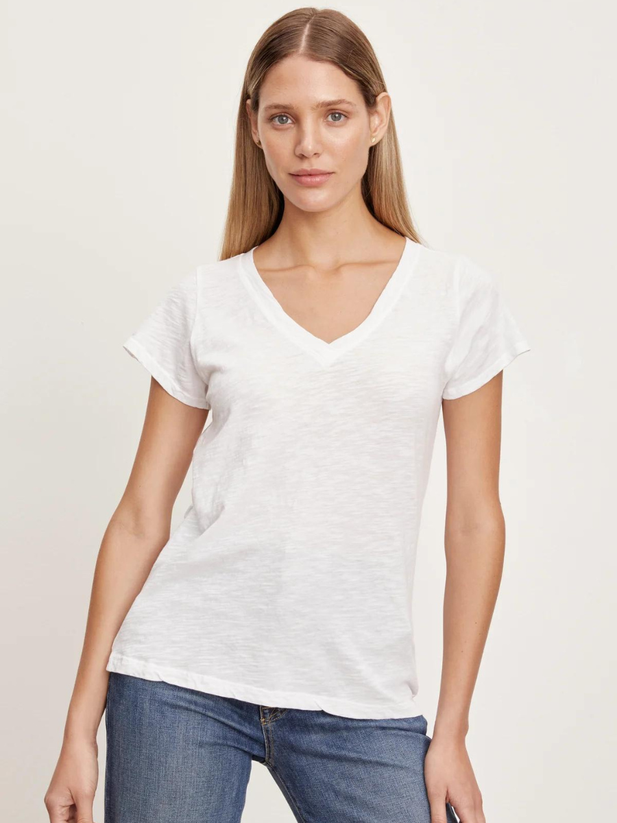 JILIAN S/S V NECK TOP WHITE