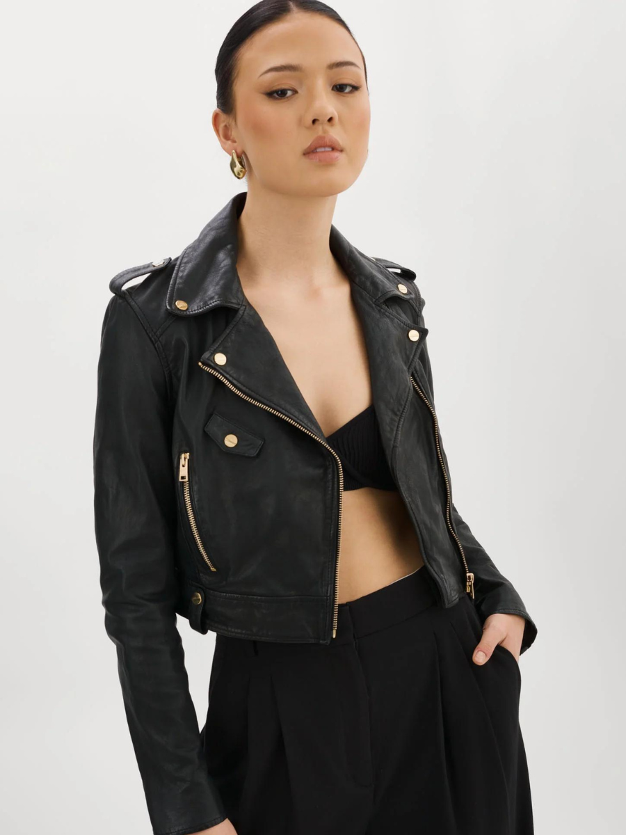 CIARA LEATHER BIKER JACKET BLACK