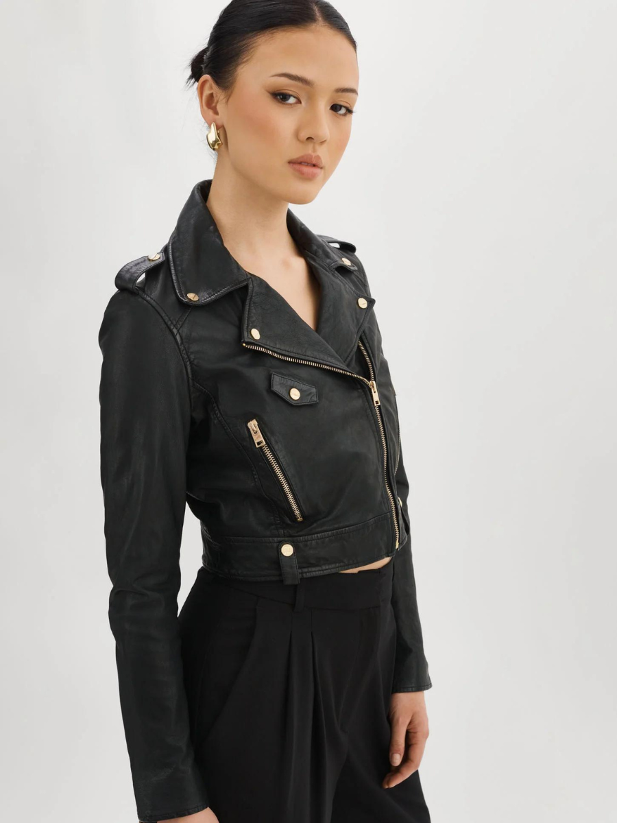 CIARA LEATHER BIKER JACKET BLACK