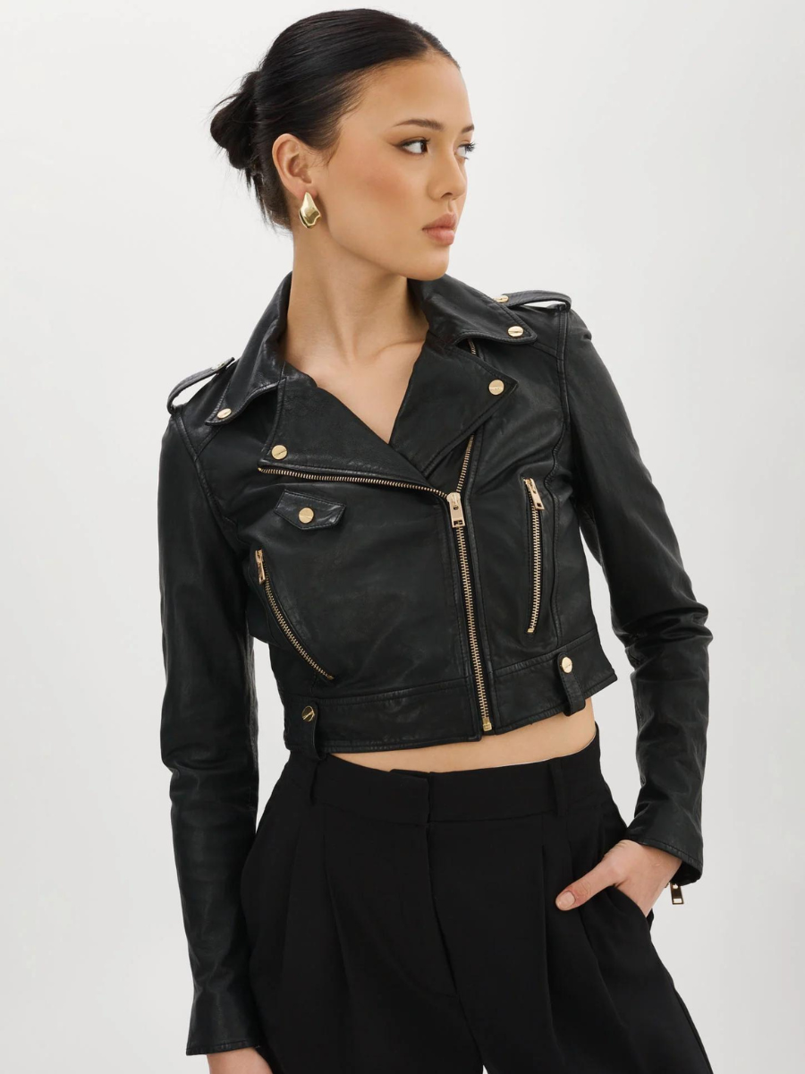 CIARA LEATHER BIKER JACKET BLACK